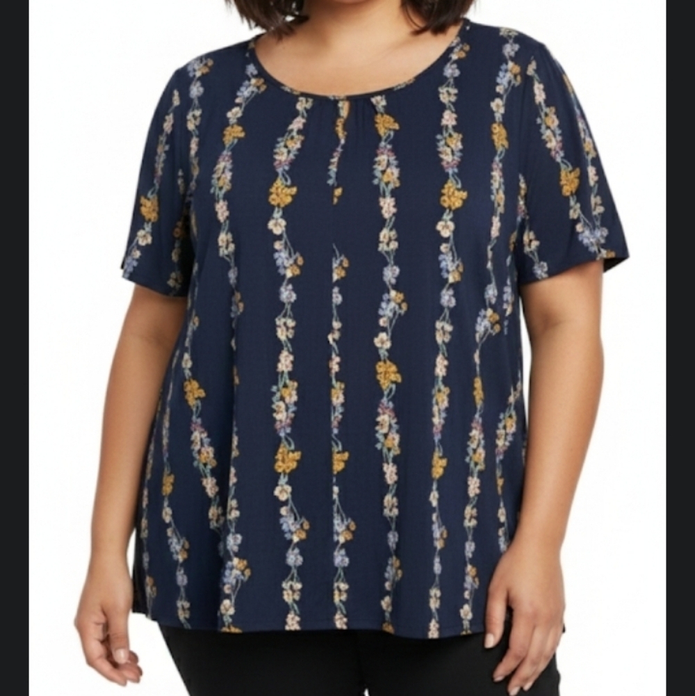 St. Johns Bay Floral Striped Top Size 2X